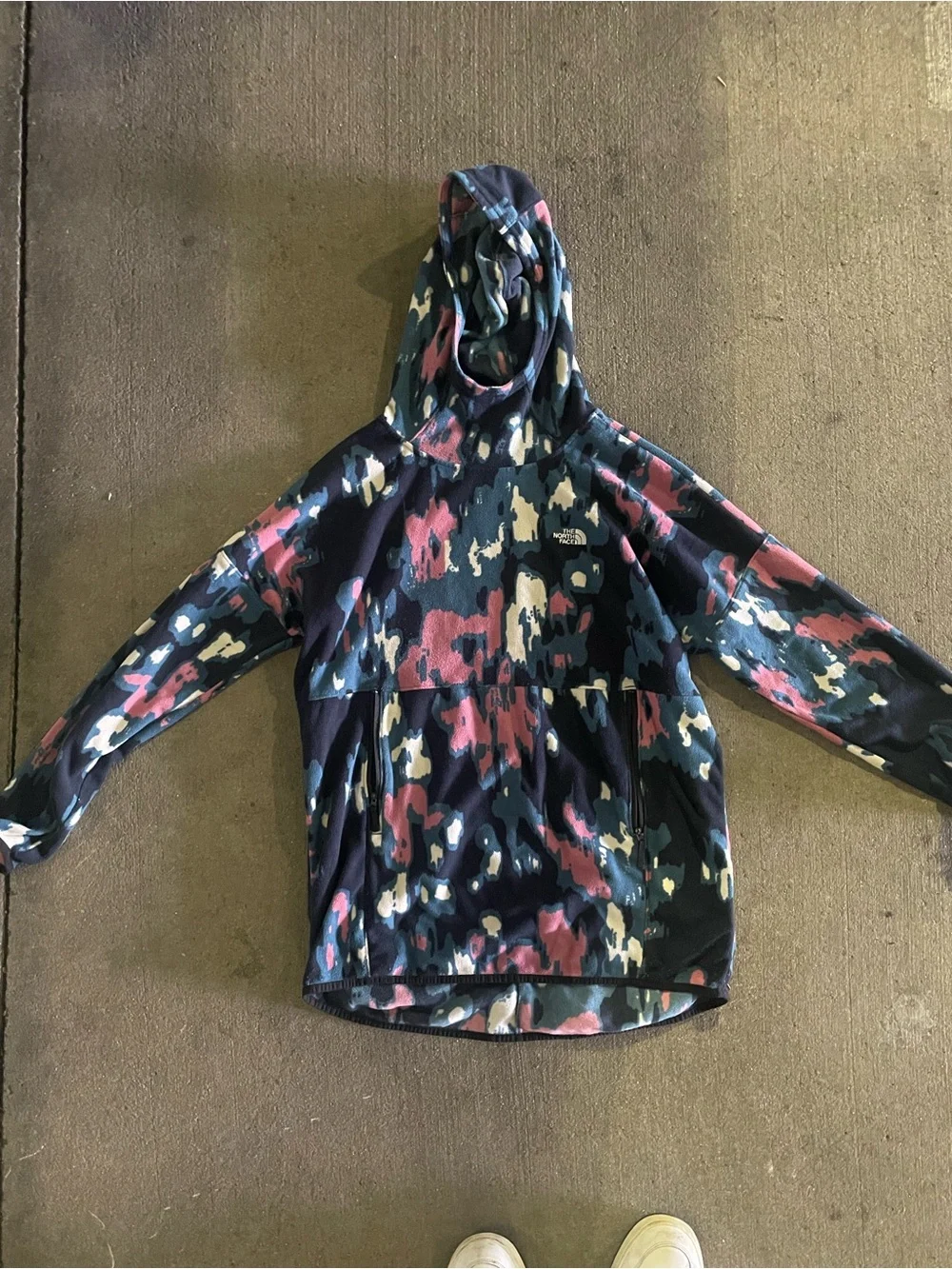 The North Face Hooded Fleece Pullover - Navy, Pink & Teal Print